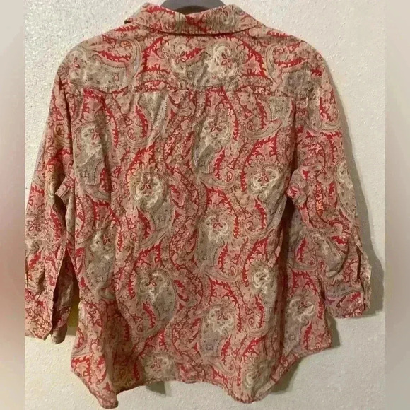 Chaps Women’s Top Red Paisley Button Down Blouse Shirt 3/4 Sleeve Size 1X - Picture 4 of 4